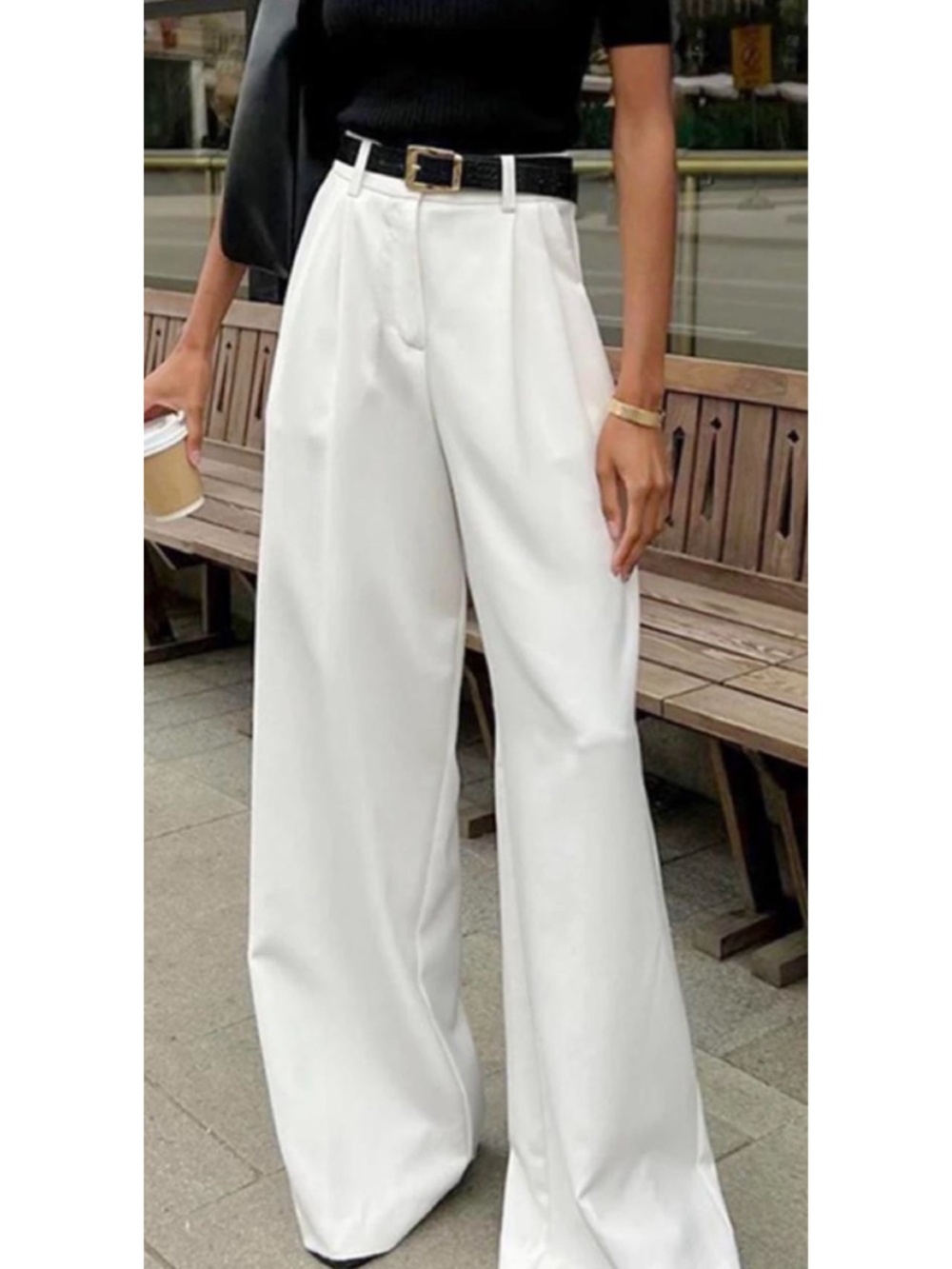 COMMENSE White Wide Leg High Rise Trousers Pants NWT XS